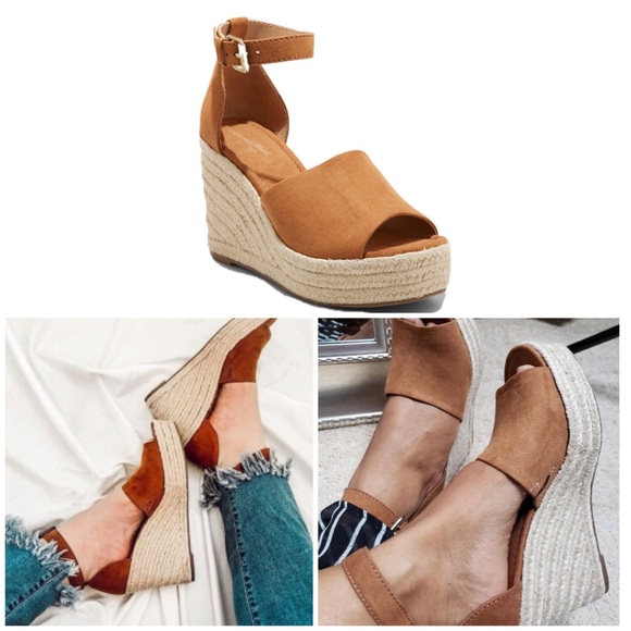 Shoes - Tan Espadrille ankle strap wedge heel size 11